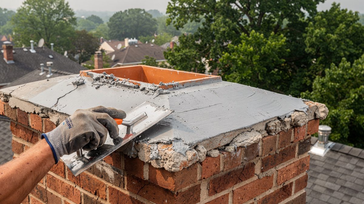 Chimney cap and flashing area at the roof penetration